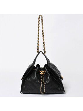 Chanel 25 Small Handbag CC Logo Caviar Leather Gold Black